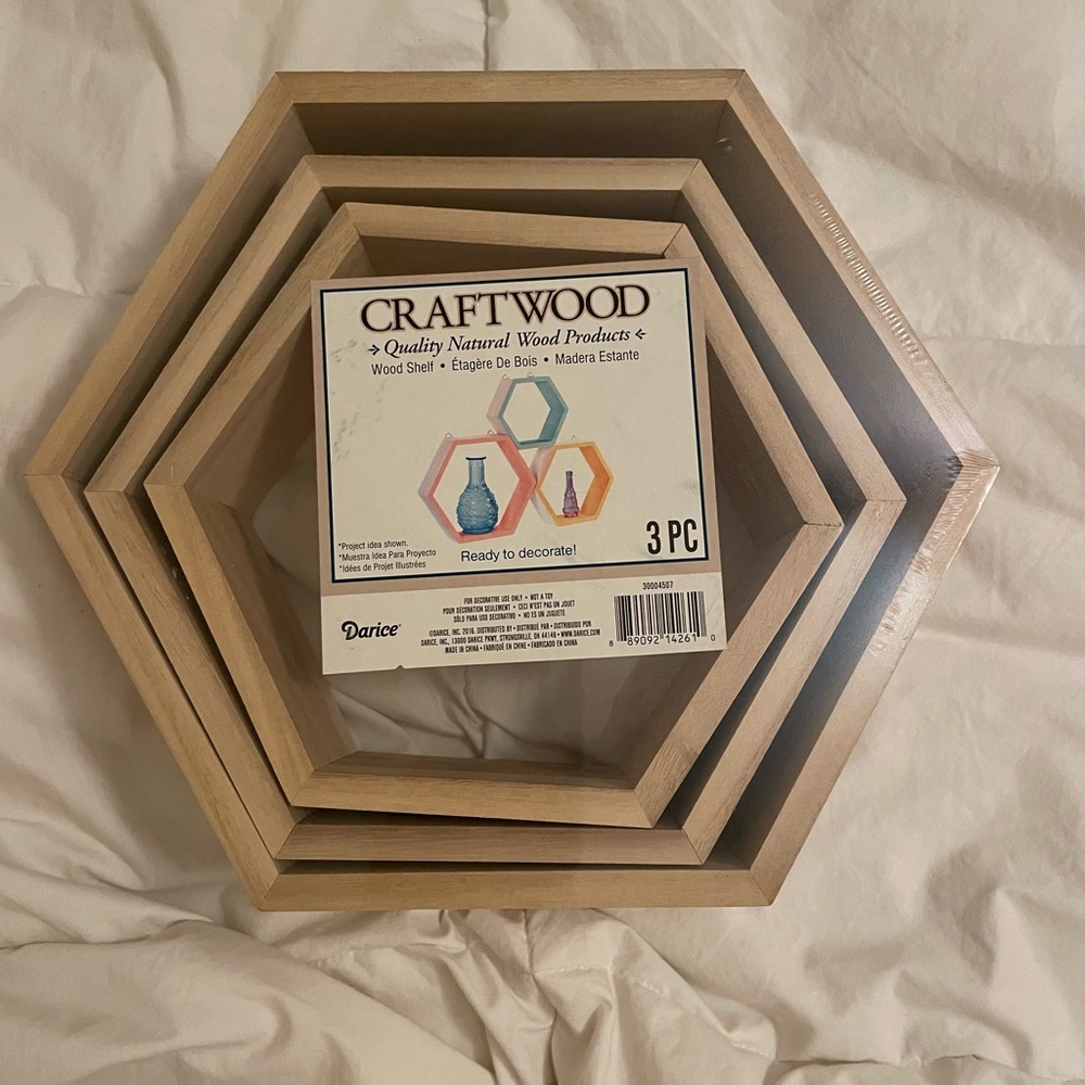 Darice Craftwood Hexagon Wood Shelf Set
